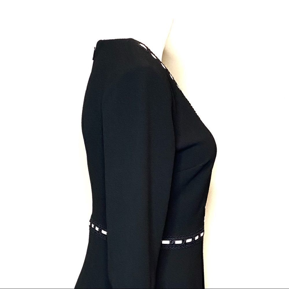 Karl Lagerfeld black with white trim V-neck bell sleeve dress size 2 - Picture 7 of 16